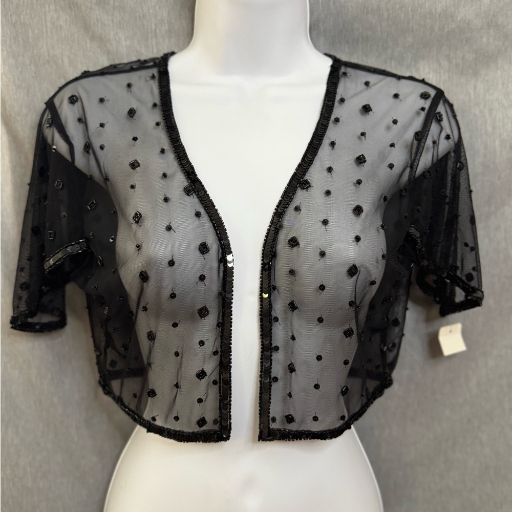 Vintage WhimsiGoth Black Beaded Diaphanous Shrug Bolero
